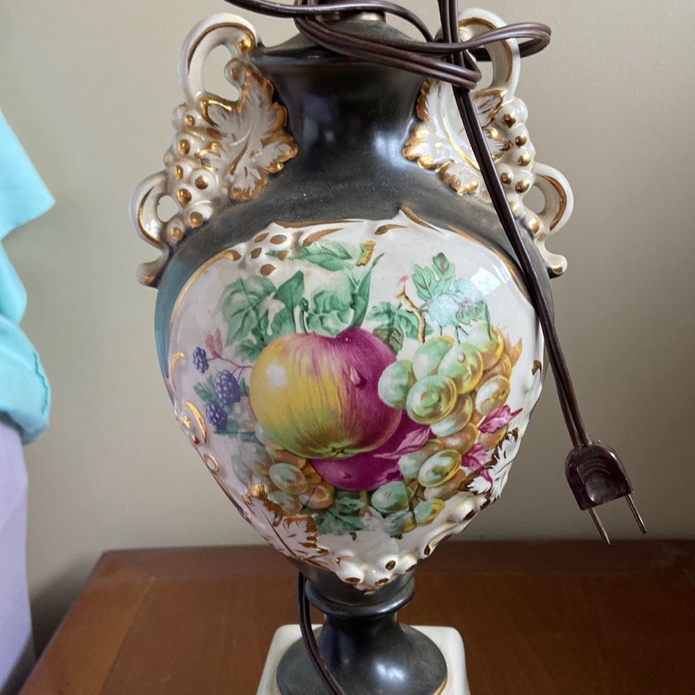 Antique painted porcelain lamp w flowers Victorian look